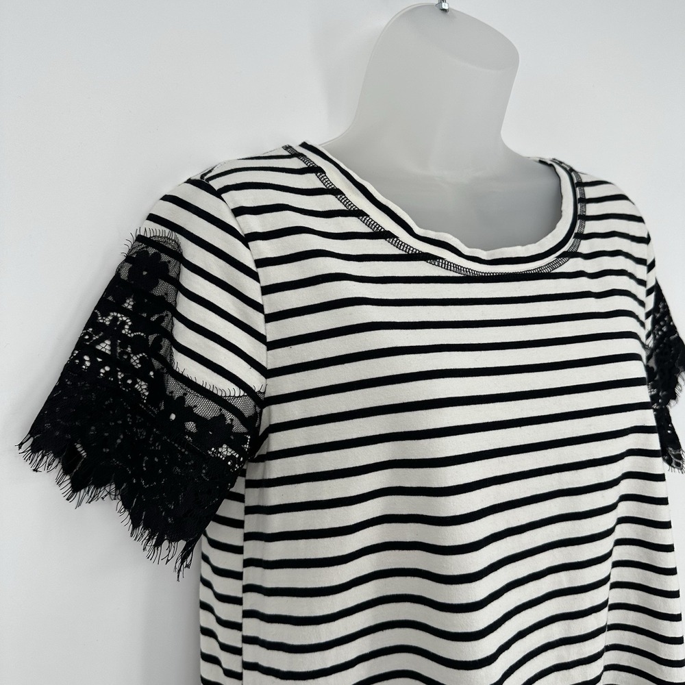 Umgee Tunic Top/Dress Sz S Boho Striped‎ Black Lace Detail Pockets Whimsigoth - Picture 2 of 8